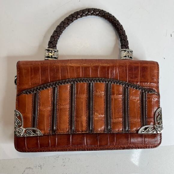 Marc Chantal Vintage Brown Vegan Leather Alligator Pattern Handbag - Picture 8 of 14